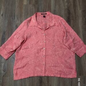 Scott Taylor Womens Top Plus Size 2X Coral Textured Shimmer Button Blouse